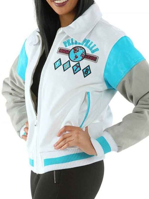 Women Pelle Pelle White and Blue Jacket