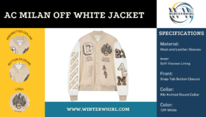  UNICOM JACKETS Men's AC-Milan Off-White Varsity Jacket, AC-Milan  Varsity Bomber Jacket
