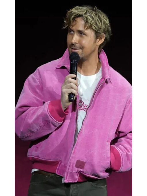 Cinemacon 2023 Ryan Gosling Pink Bomber Suede Jacket