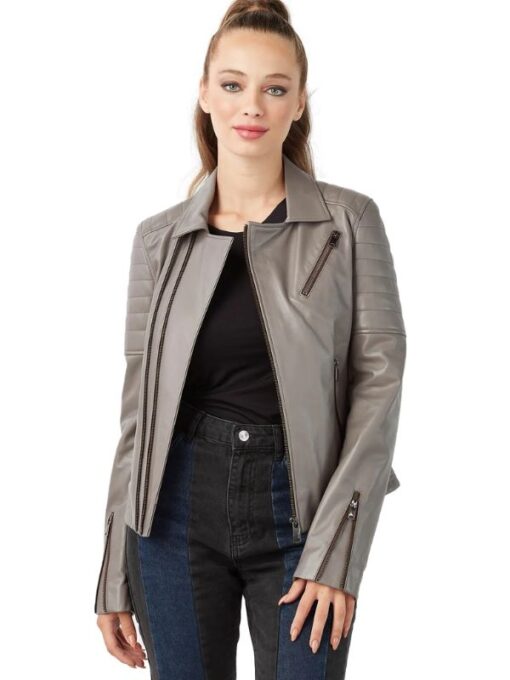 Agata Taupe Genuine Leather Women's Jacket