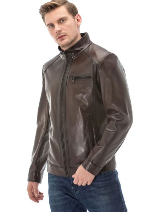 Men's Brown Blackout Leather Jacket