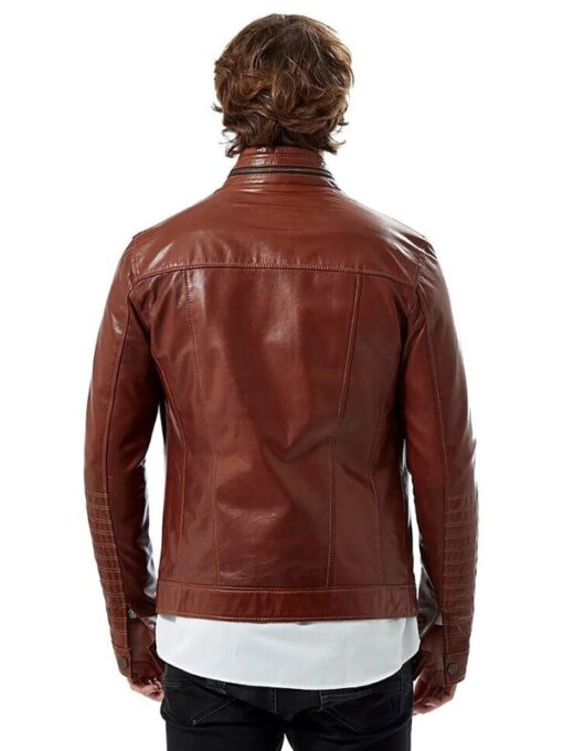 Men's Tan Brown Leather Slim Fit Jacket