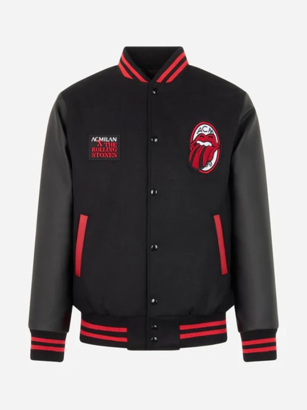 AC Milan x Rolling Stones Bomber Black Varsity Jacket - Sale