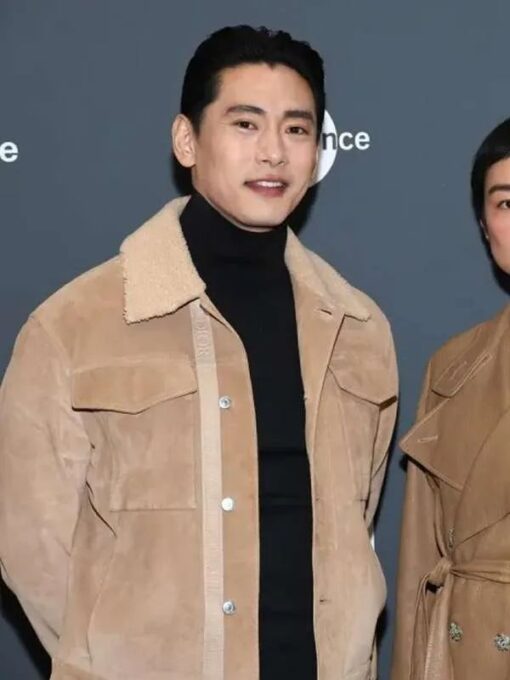 Past Lives 2023 Teo Yoo Shearling Brown Suede Leather Jacket