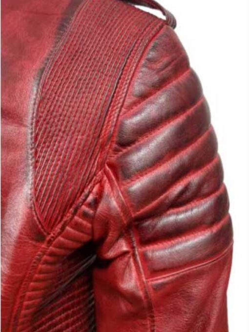 Men's Red Waxed Biker Leather Motorcycle Jacket