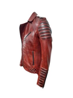 Men's Red Waxed Biker Leather Motorcycle Jacket