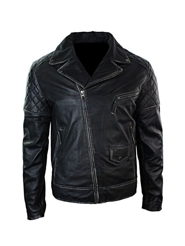 Men’s Distressed Black Leather Motorcycle Jacket - Sale Now