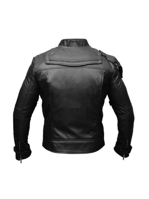Men's Black Short Collar Biker Leather Jacket