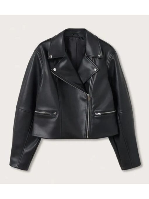 Women's Oversize Design Black Biker Leather Jacket