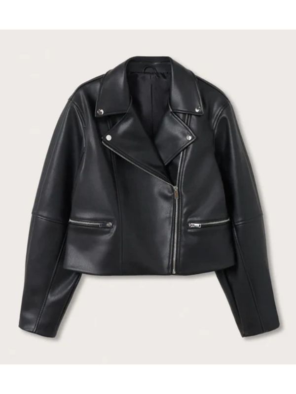 Women's Oversize Design Black Biker Leather Jacket - Sale