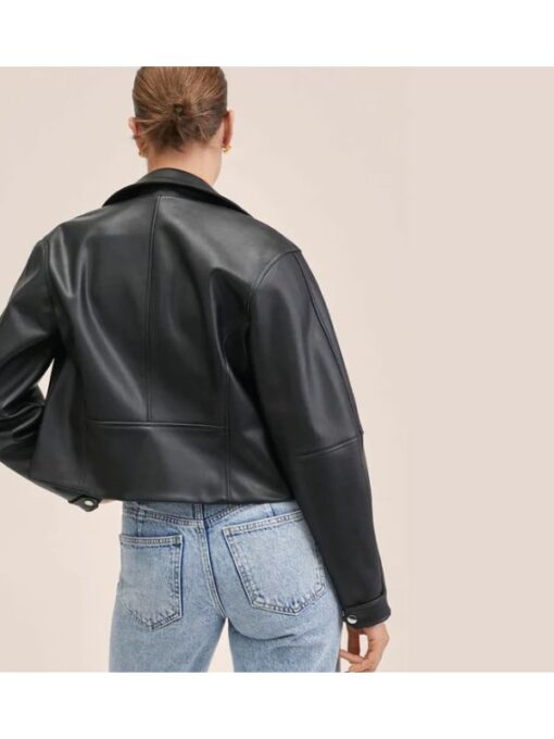 Women's Oversize Design Black Biker Leather Jacket