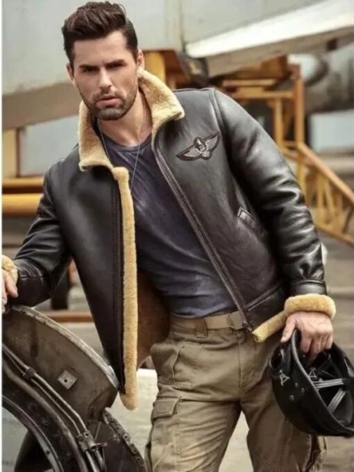 Men's Raf Aviator Shearling Brown Leather Jacket
