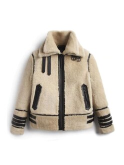 Men's Off White Shearling Leather Jacket With Strips