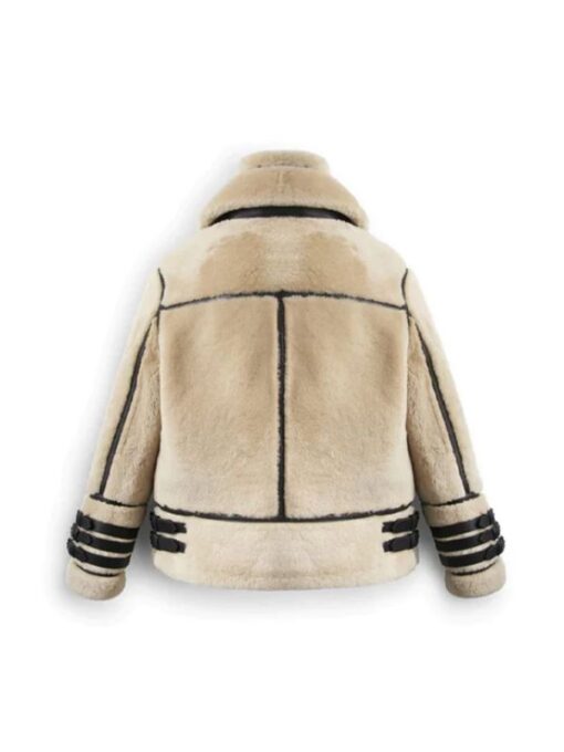 Men's Off White Shearling Leather Jacket With Strips