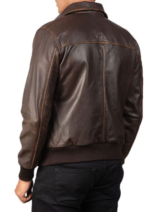 Men's Four Pockets Brown Bomber Leather Jacket