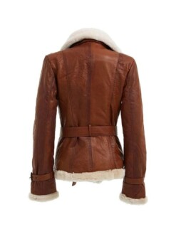 Women’s Double Breasted Brown Shearling Leather Jacket