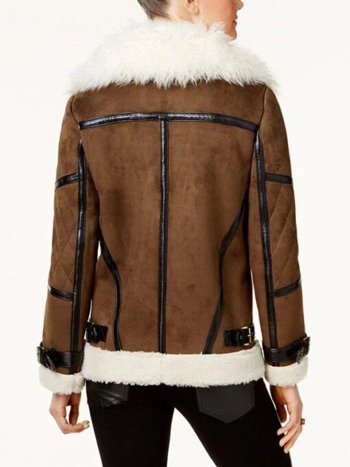 Brown Shearling Asymmetrical Leather Jacket For Women’s