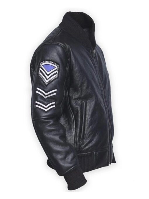 American Flag Black Leather Bomber Jacket For Men’s