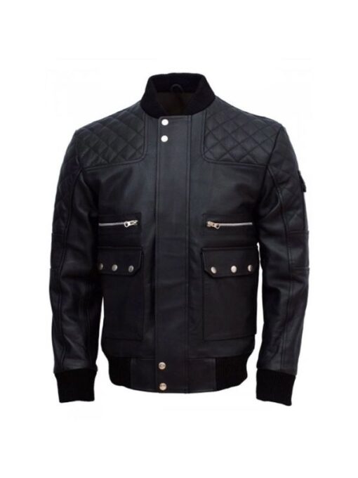 Men’s Black Bomber Work Wear Leather Jacket