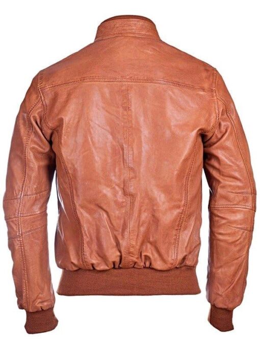 Men's Waxed Sheepskin Leather Bomber Jacket Brown