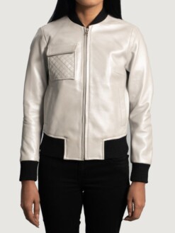 Women’s Lana Silver Leather Bomber Jacket