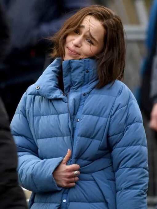 Emilia Clarke Secret Invasion Blue Puffer Trench Coat