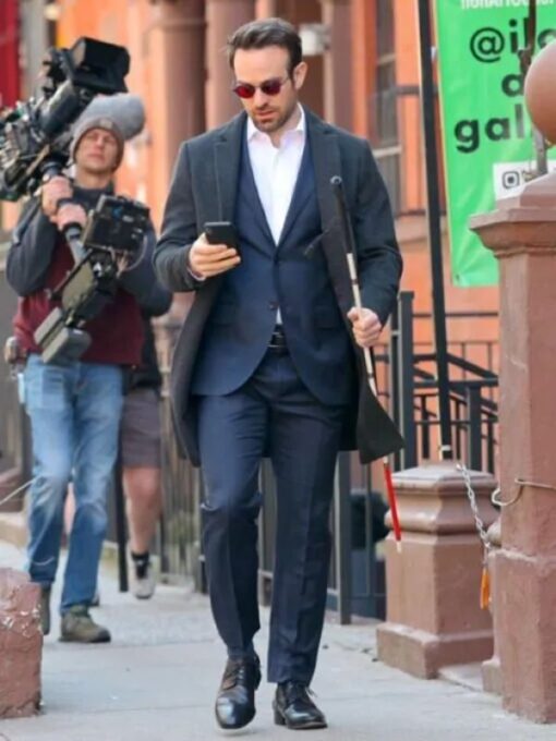 Charlie Cox Black Wool Coat