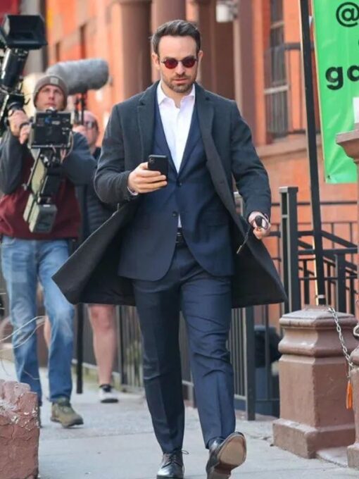 Charlie Cox Black Wool Coat