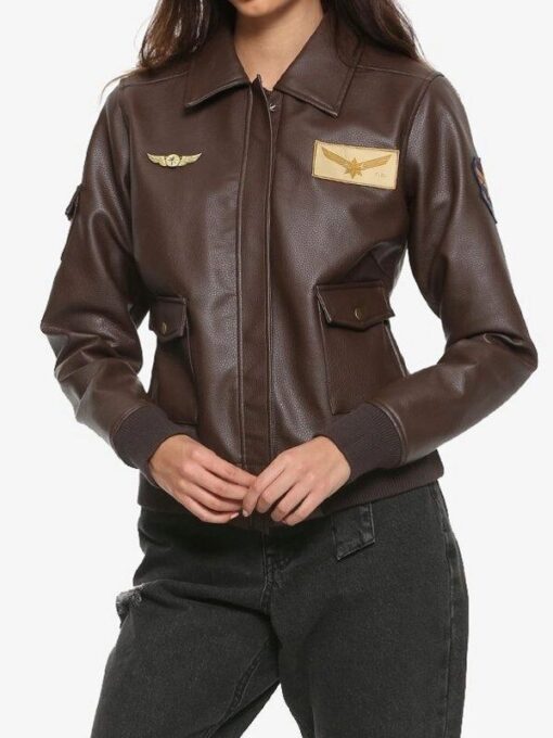 Brie Larson Captain Marvel Air Force Brown Bomber Leather Jacket