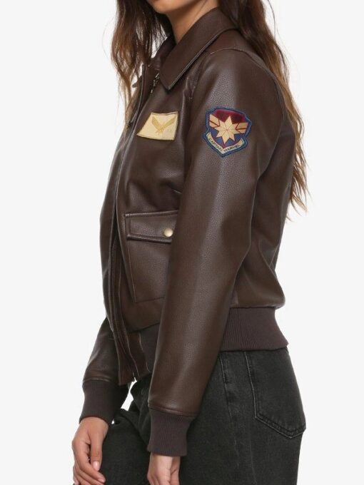 Brie Larson Captain Marvel Air Force Brown Bomber Leather Jacket