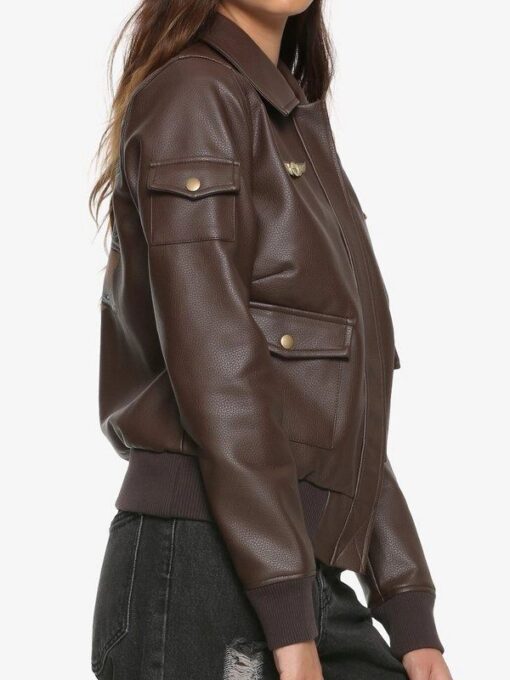 Brie Larson Captain Marvel Air Force Brown Bomber Leather Jacket