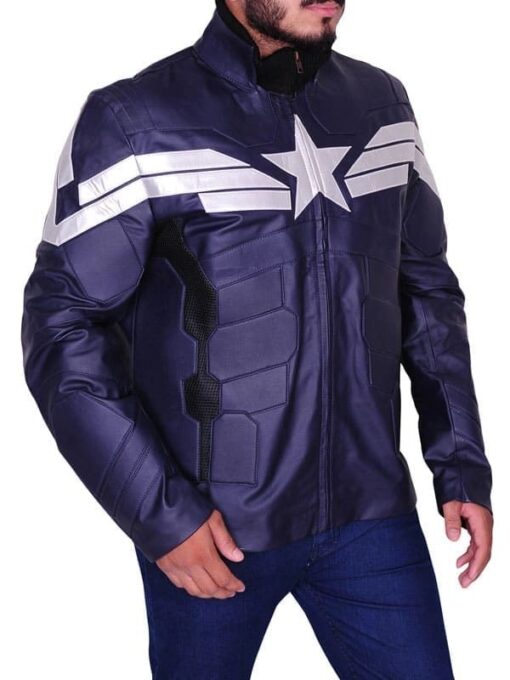 Captain America Chris Evans Winter Soldier Leather Blue Jacket 