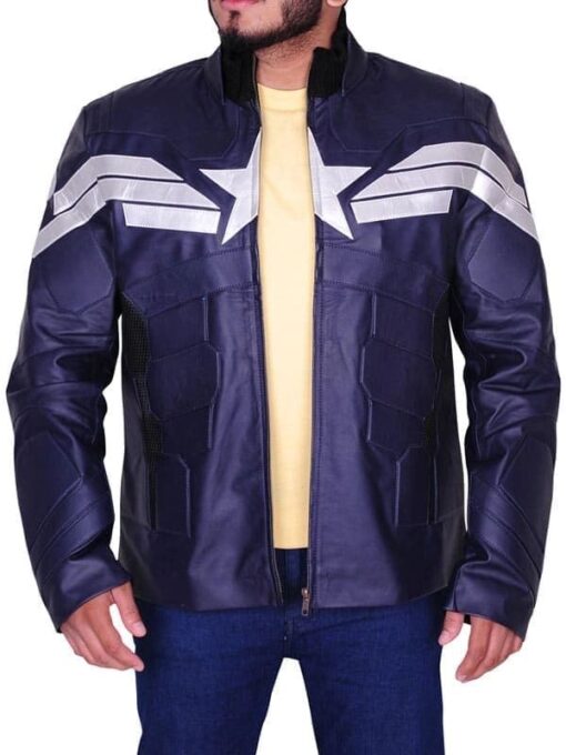 Captain America Chris Evans Winter Soldier Leather Blue Jacket 