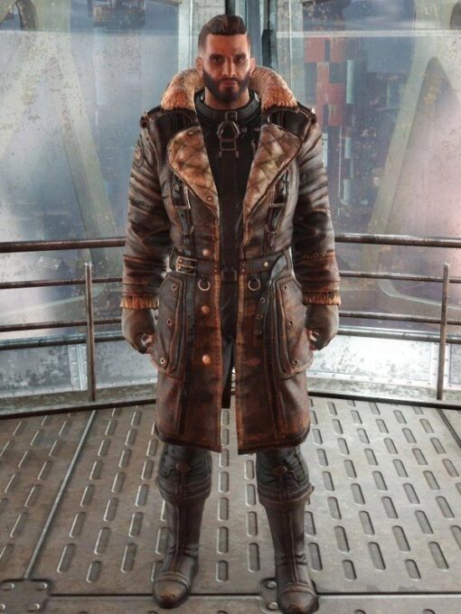 Elder Maxson Brown Leather Jacket Battlecoat With Fur