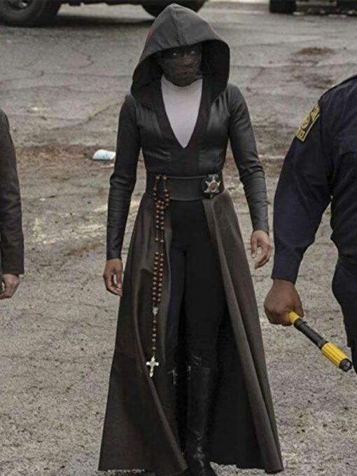 Watchmen Angela Abar Black Leather Trench Coat