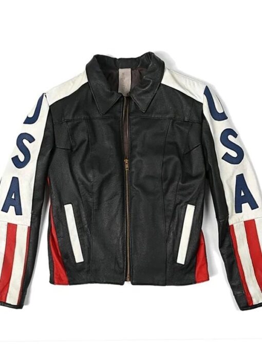 USA American Flag Selena Gomez Black Leather Jacket