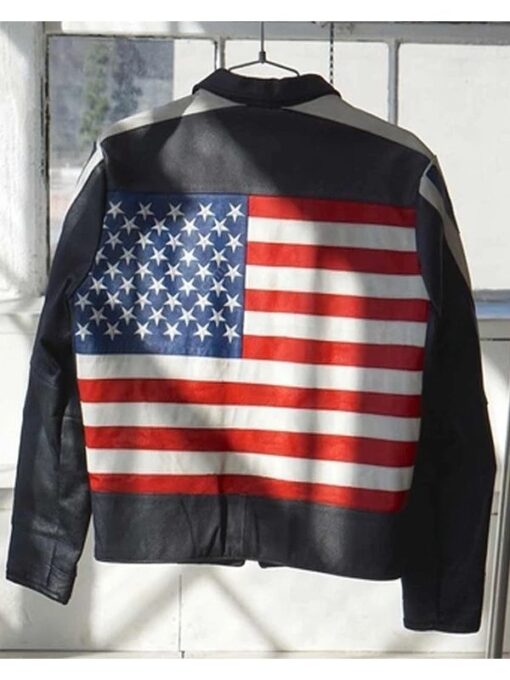 USA American Flag Selena Gomez Black Leather Jacket
