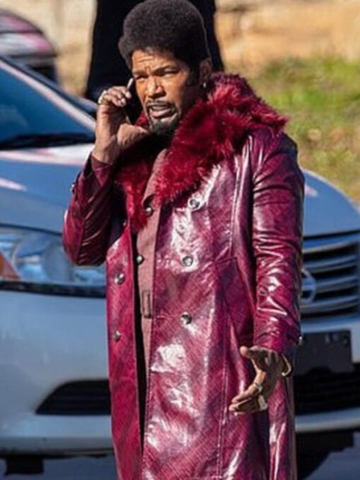They Cloned Tyrone 2022 Jamie Foxx Purple Leather Coat