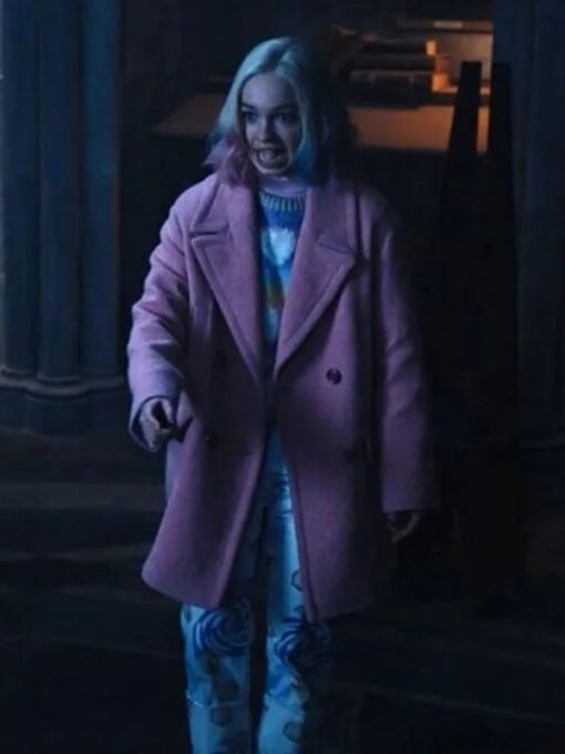Wednesday Emma Myers Pink Wool Coat