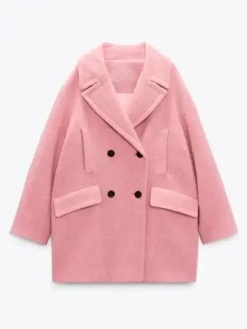 Wednesday Emma Myers Pink Wool Coat