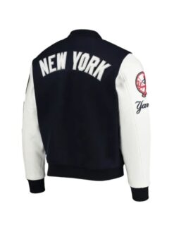NY Yankees Logo Navy Blue and White Varsity Jacket