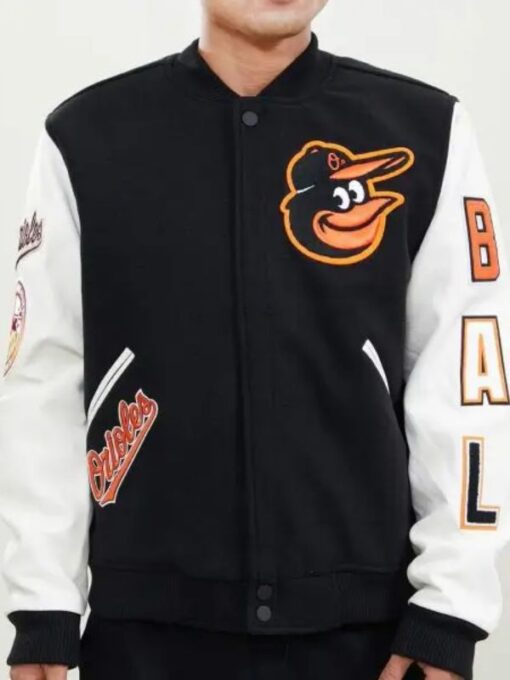 MLB Baltimore Orioles Logo Black and White Varsity Jacket