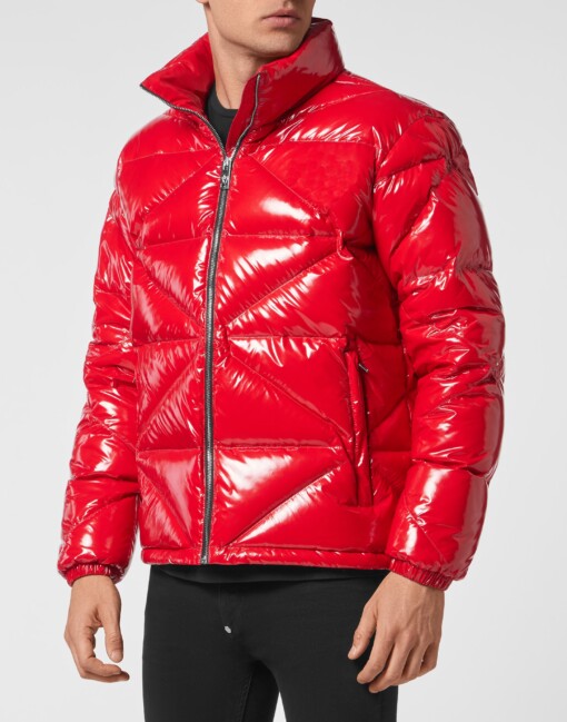 Philipp Plein Quilted High-Shine Red Leather Jacket