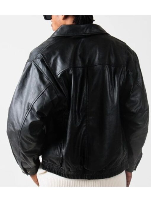 Handmade 90's Oversized Bomber Black Real Leather Jacket 