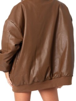 Women's 90's Oversized Brown Leather Bomber Jacket 