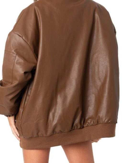 Women's 90's Oversized Brown Leather Bomber Jacket┬а