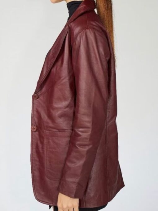 Women's 90's Oversized Maroon Leather Blazer Jacket