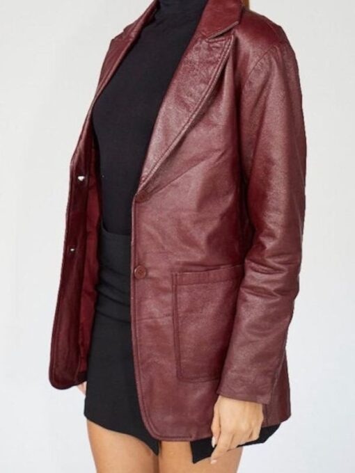 Women's 90's Oversized Maroon Leather Blazer Jacket