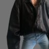 Women's 90's Oversized Bomber Retro Vintage Black Leather Jacket 