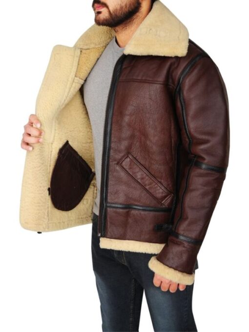 Men's Shearling Brown Bomber Leather Jacket